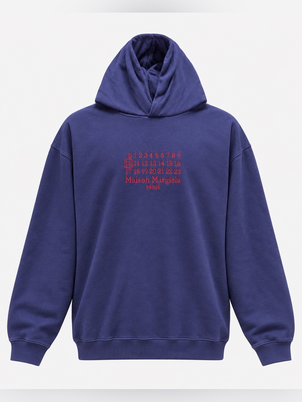 Maison Margiela Country Stitch Numeric Logo Navy Hoodie Red Embroidery Size 54